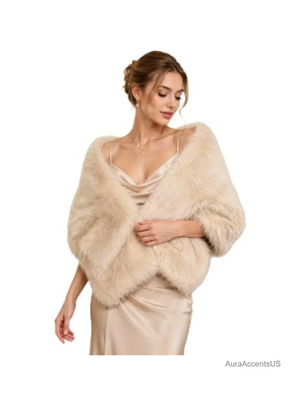 Faux Fur Shawl Wrap for Women Winter Stole Scarf